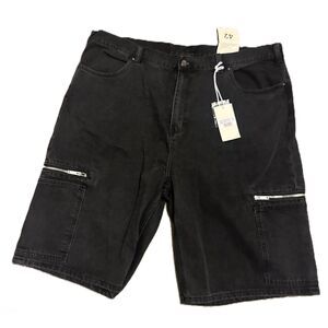 MNML Zipper Baggy Denim Shorts - Black sz 42